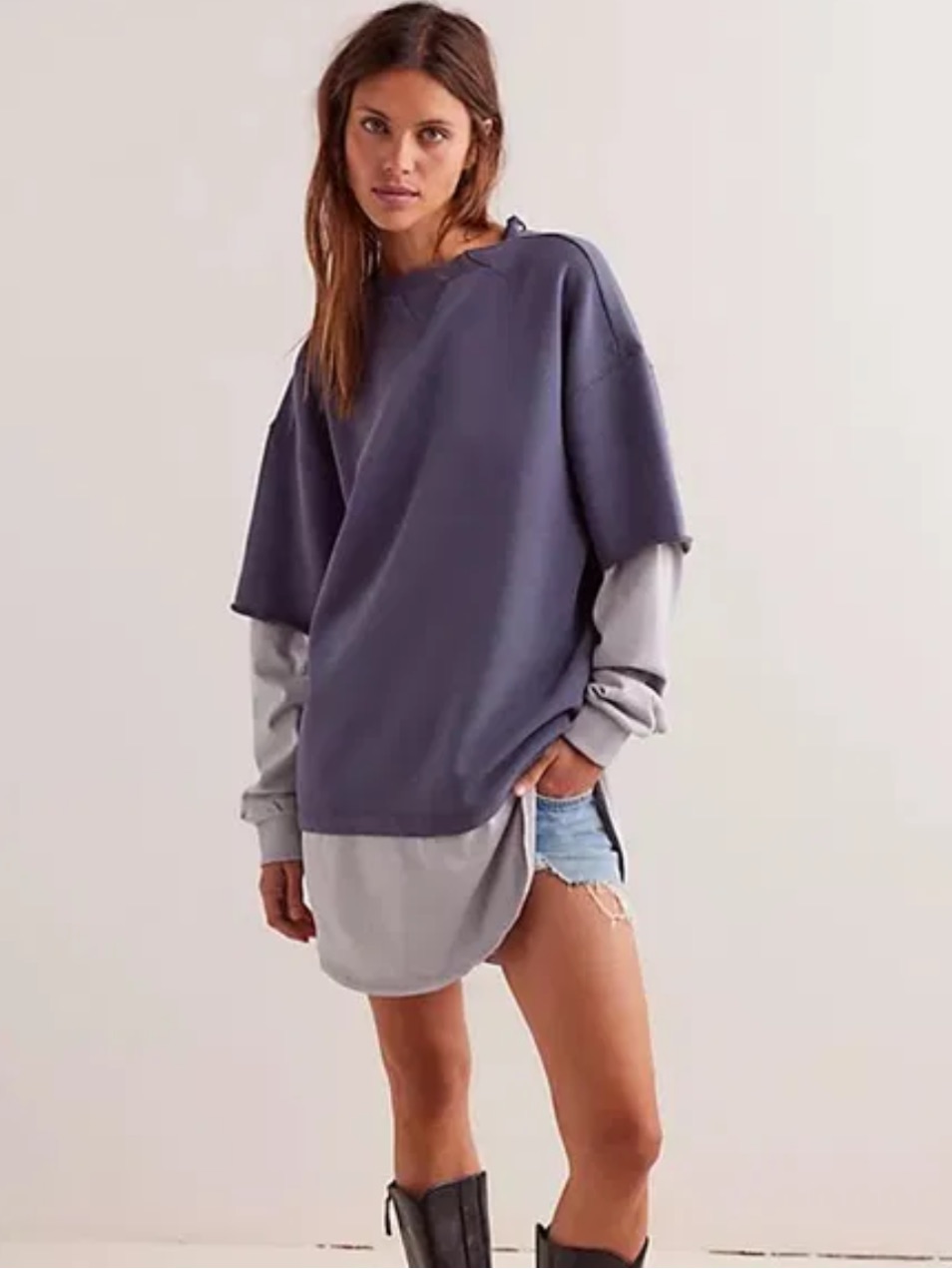 Free People/ We The Free Skater Boy Twofer Sweatshirt - Navy